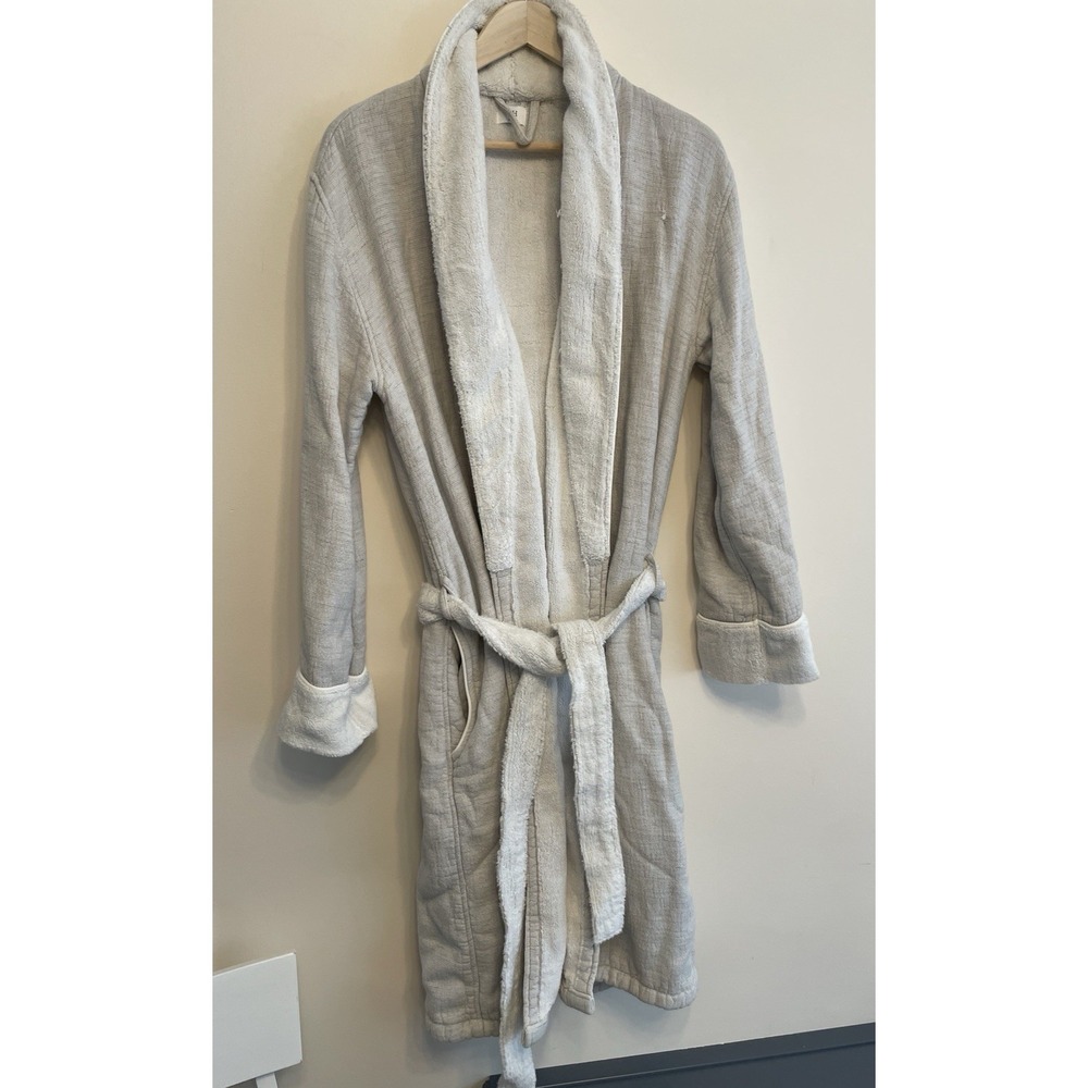 Restoration Hardware French Terry Robe Women Small Grey‎ Pocket Tie Cotton FLAW